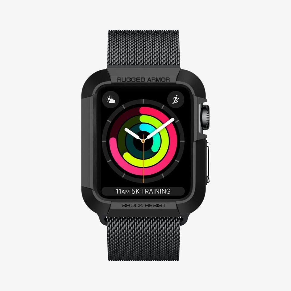 Apple Watch Serisi (42mm) Kılıf, Spigen Rugged Armor Smooth Black