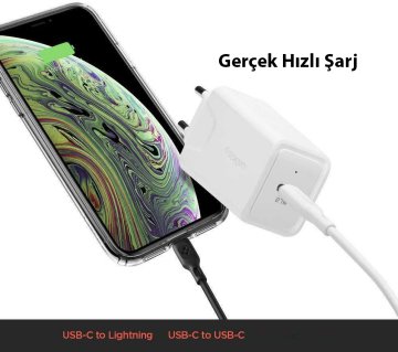 Spigen 27W USB-C Güç Adaptörü - Hızlı Şarj Aleti iPhone & Android & iPad Type-C