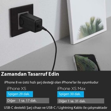 Spigen 27W USB-C Güç Adaptörü - Hızlı Şarj Aleti iPhone & Android & iPad Type-C