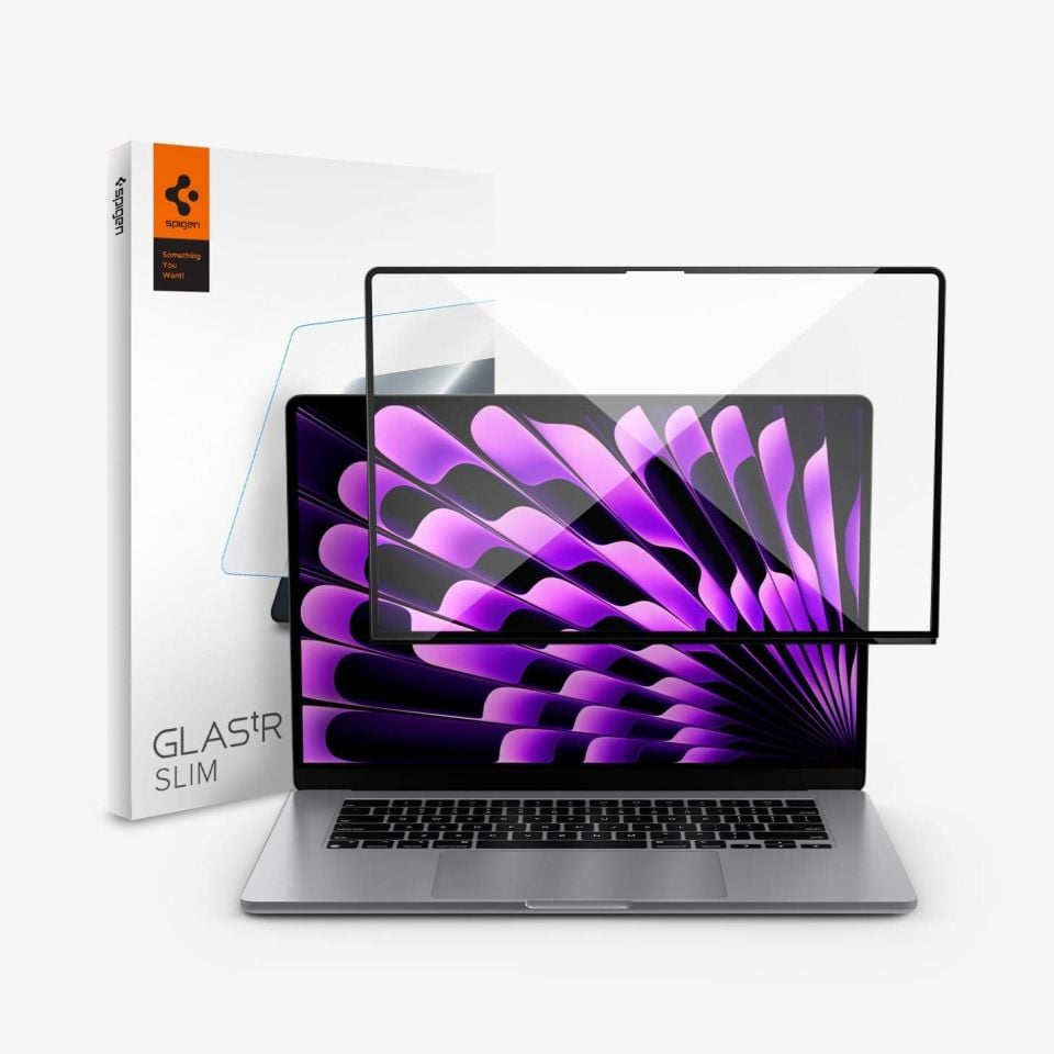 MacBook Air 15\'\' (M2 2023) ile Uyumlu Cam Ekran Koruyucu, Spigen Glas tR SLIM (1 Adet)