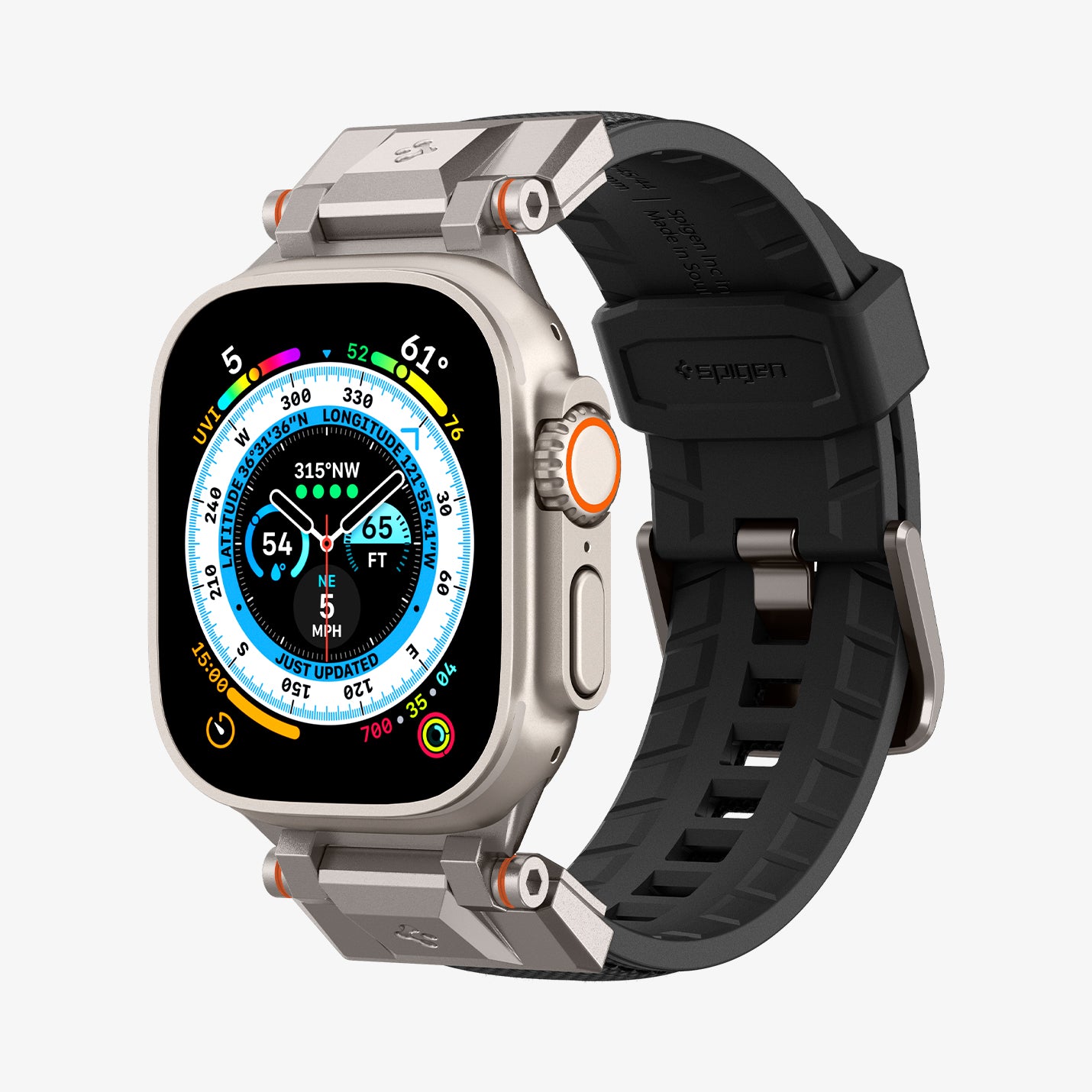 Spigen Apple Watch 49mm Ultra 2/1 - 46mm Seri 10 - 45mm Seri 9/8/7 - 44mm Seri SE2/SE/6/5/4 Kordon Kayış Band DuraPro Armor Black