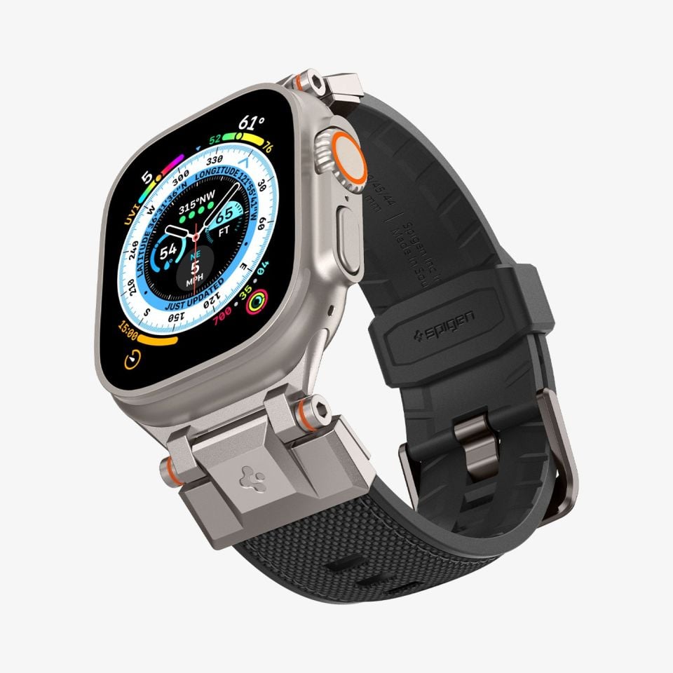 Spigen Apple Watch 49mm Ultra 2/1 - 46mm Seri 10 - 45mm Seri 9/8/7 - 44mm Seri SE2/SE/6/5/4 Kordon Kayış Band DuraPro Armor Black