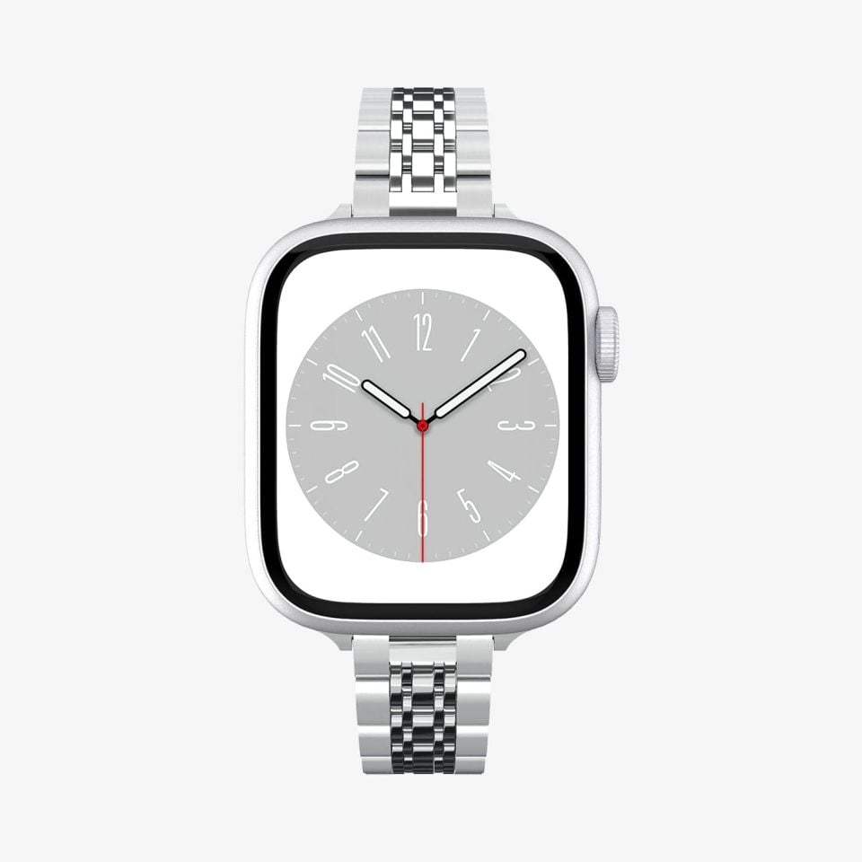 Spigen Apple Watch 42mm Seri 10 - 41mm Seri 9/8/7 - 40mm Seri SE2/SE/6/5/4 Kordon Kayış Band Shine Fit Silver