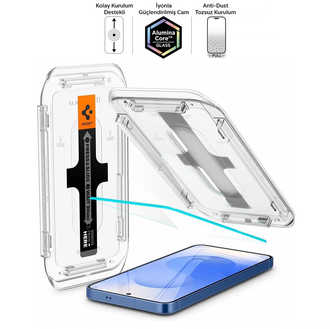 Spigen Samsung Galaxy S26 Plus ile Uyumlu Cam Ekran Koruyucu AluminaCore™ iyonlaştırılmış Güçlendirilmiş Cam Teknolojisi Anti-Dust Uygulama Kolay Kurulum GLAS.tR EZ Fit Pro HD - AGL11086