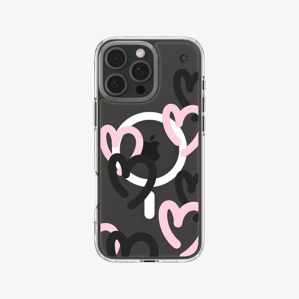 Spigen iPhone 16 Pro Max Kılıf Ultra Hybrid MagFit MagSafe Özellikli Hearts Black Pink