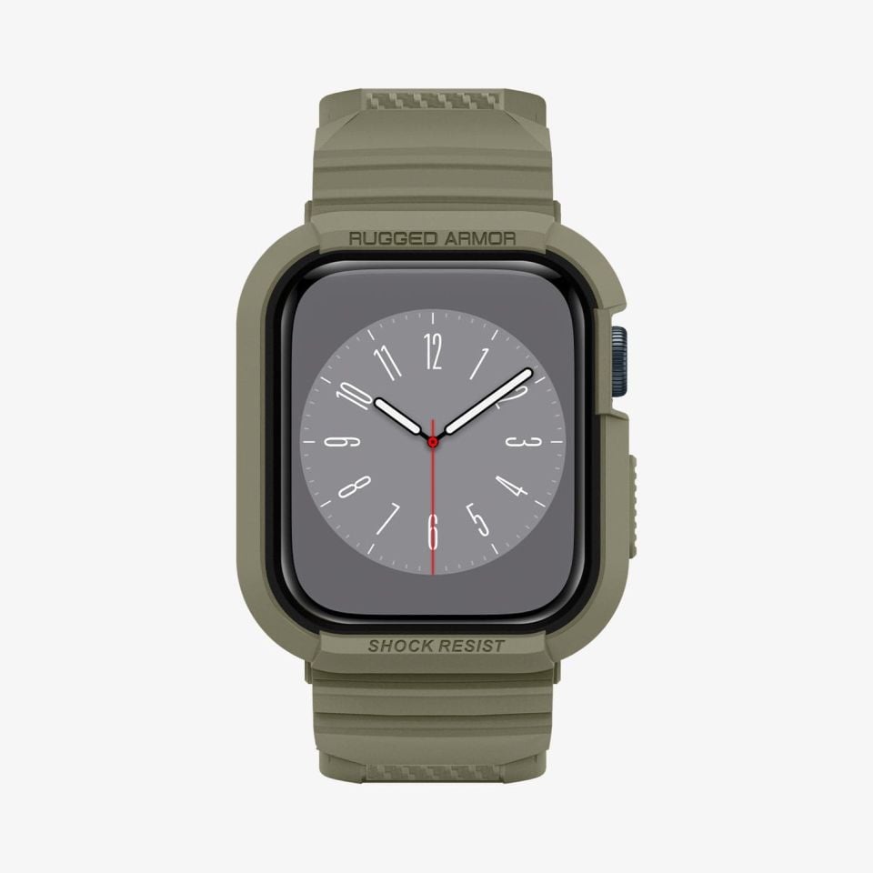 Spigen Apple Watch 45mm (Seri 9/8/7) Kılıf & Kordon Kayış Rugged Armor Pro Vintage Khaki