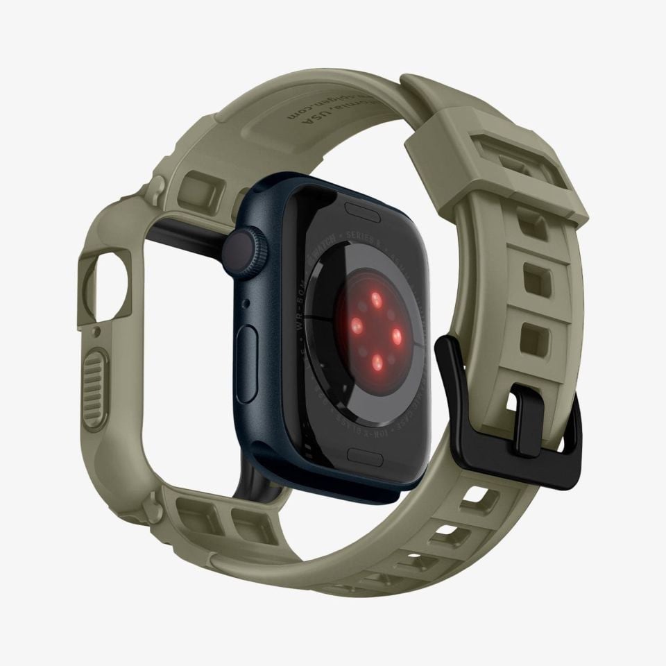 Spigen Apple Watch 45mm (Seri 9/8/7) Kılıf & Kordon Kayış Rugged Armor Pro Vintage Khaki