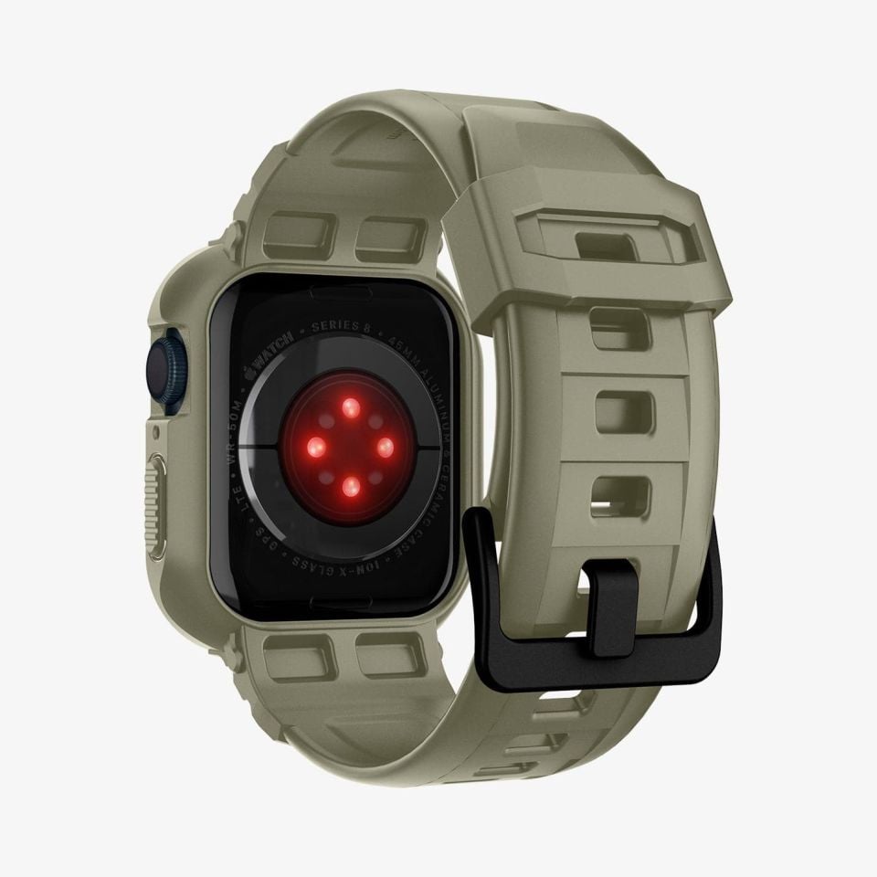 Spigen Apple Watch 45mm (Seri 9/8/7) Kılıf & Kordon Kayış Rugged Armor Pro Vintage Khaki
