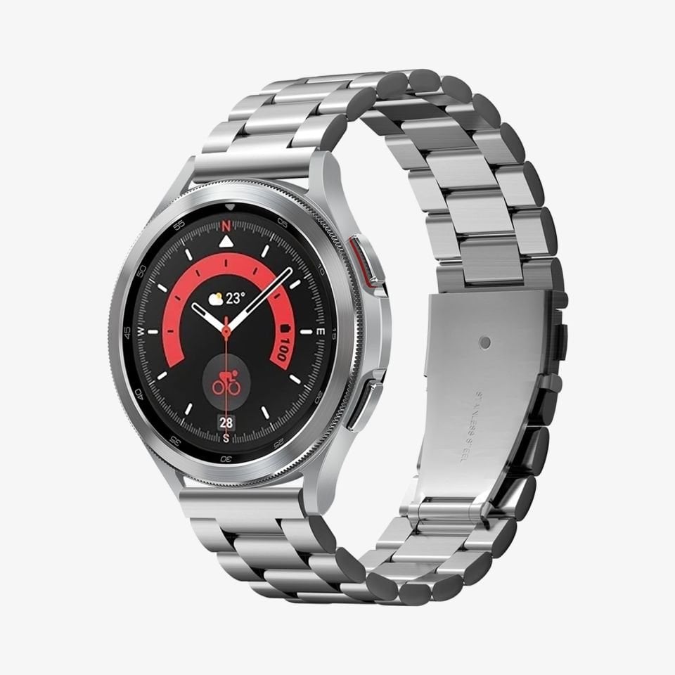Spigen Samsung Galaxy Watch Serisi (40mm / 41mm / 42mm / 43mm / 44mm / 45mm / 46mm / 47mm) Kayış Kordon, Spigen Band Modern Fit (20mm) Silver
