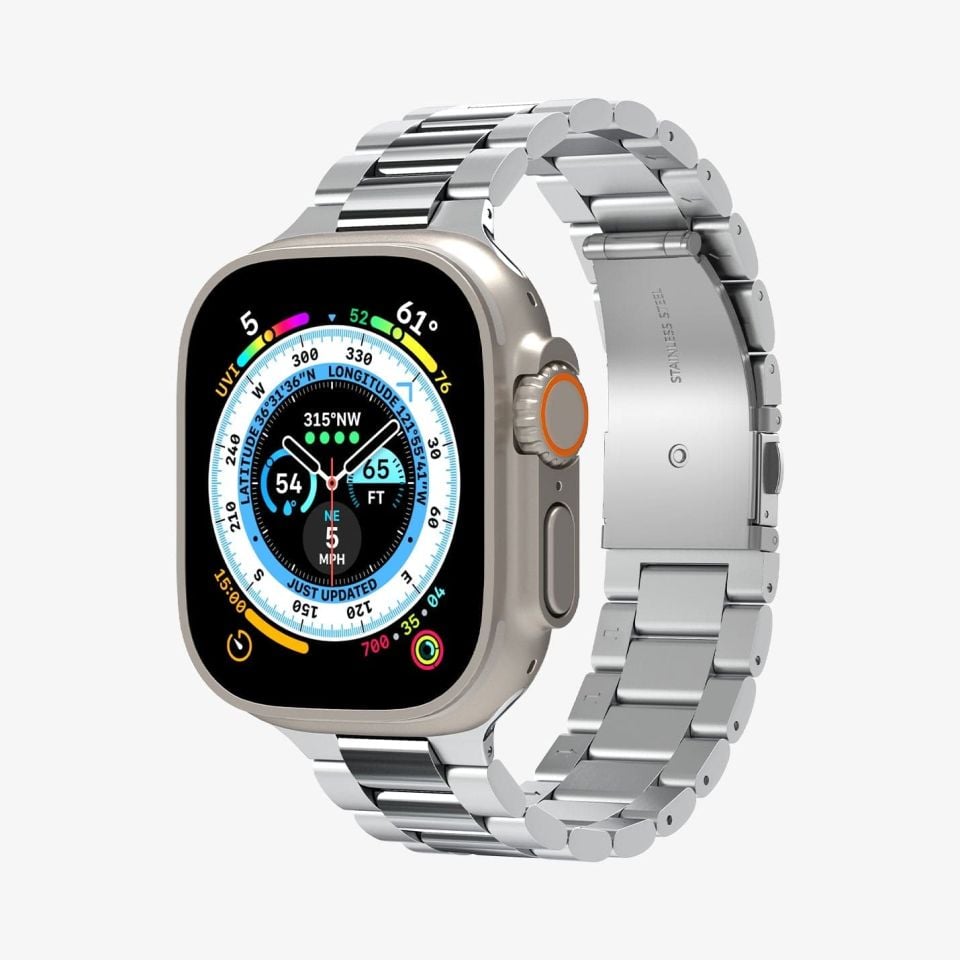 Spigen Apple Watch 49mm Ultra 2/1 - 46mm Seri 10 - 45mm Seri 9/8/7 - 44mm Seri SE2/SE/6/5/4 Kordon Kayış Band Modern Fit Silver