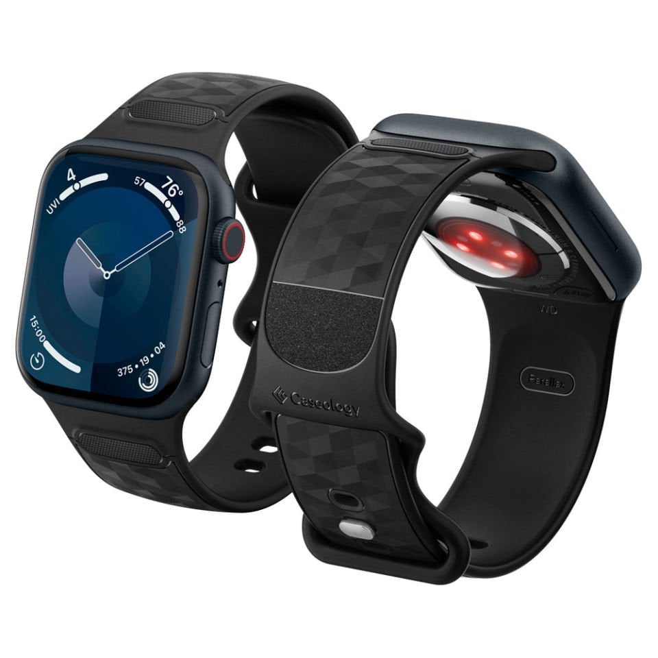 Spigen Caseology Apple Watch 49mm Ultra 2/1 - 46mm Seri 10 - 45mm Seri 9/8/7 - 44mm Seri SE2/SE/6/5/4 Kordon Kayış Band Parallax Matte Black
