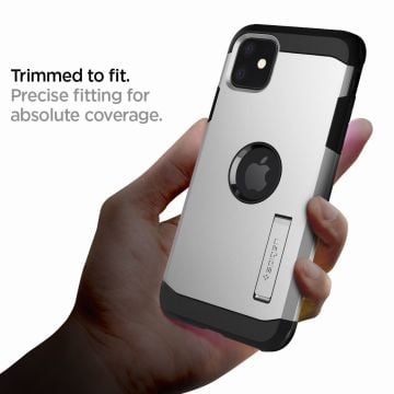 iPhone 11 Kılıf, Spigen Tough Armor Satin Silver