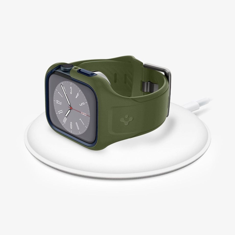 Spigen Apple Watch 45mm (Seri 9/8/7) Kılıf & Kordon Kayış Liquid Air Pro Moss Green