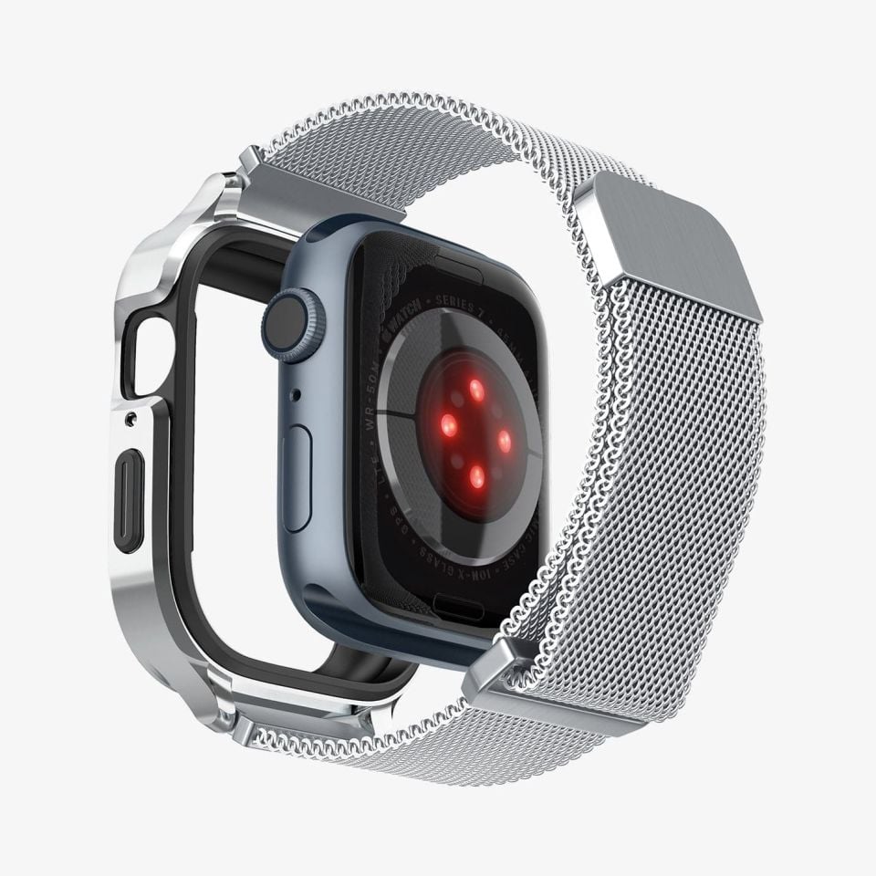 Apple Watch Serisi (41mm / 40mm) ile Uyumlu Kılıf, Spigen Metal Fit Pro Silver