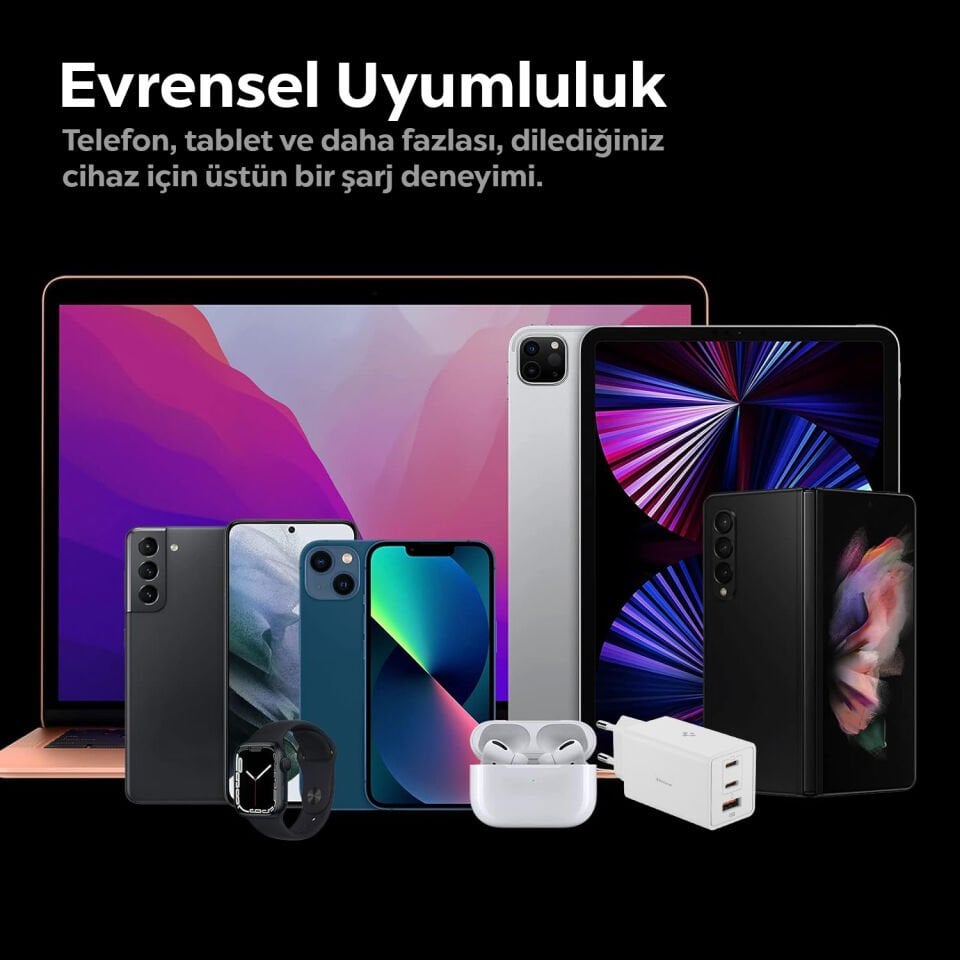 Spigen 67W USB-C + USB-A 3 Port Hızlı Şarj Aleti Samsung PPS 2.0 Isı Düşüren GaN Pro Akım Korumalı PD 3.0 / SCP / FCP Protokol Güç Adaptörü iPhone & Android & iPad & MacBook Type-C