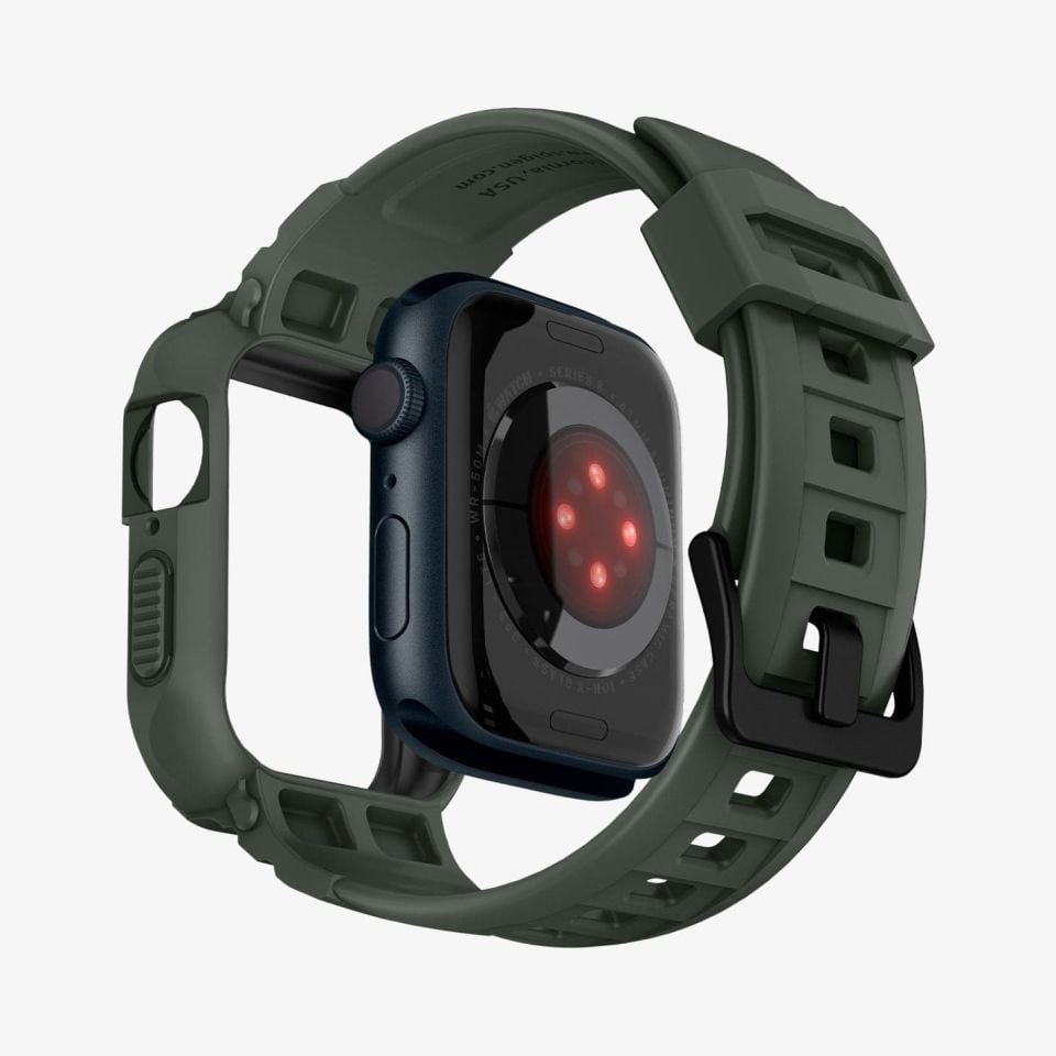 Apple Watch Seri (45mm / 44mm) Kılıf, Spigen Rugged Armor Pro Military Green
