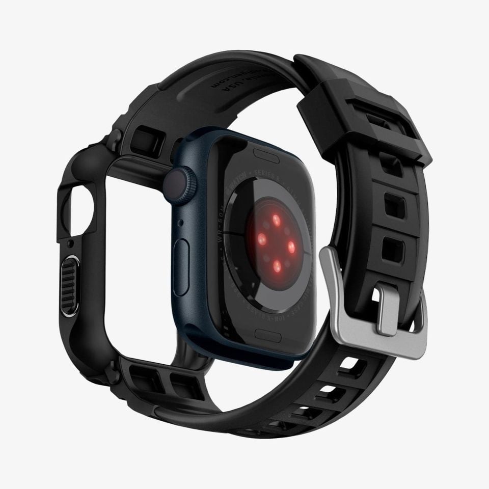 Spigen Apple Watch 41mm (Seri 9/8/7) Kılıf & Kordon Kayış Rugged Armor Pro Black