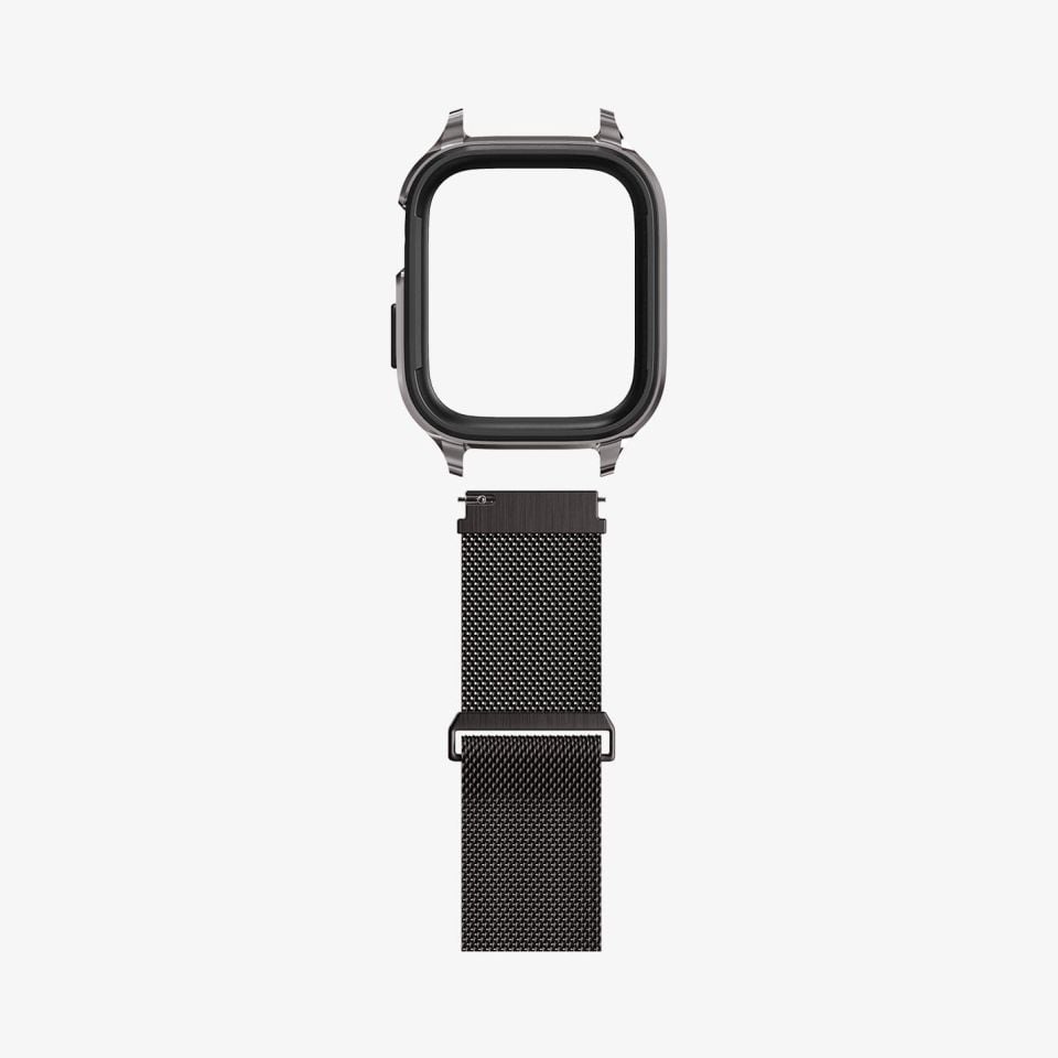Spigen Apple Watch 45mm (Seri 9/8/7) Kılıf & Kordon Kayış Metal Fit Pro Graphite
