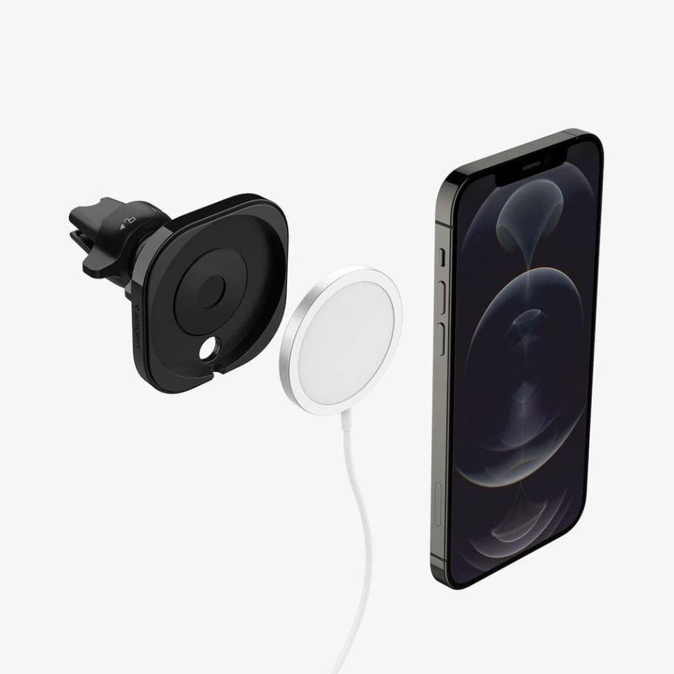 Spigen Mag Fit Araç Tutucu for MagSafe Şarj Aleti iPhone 15 / iPhone 14 / iPhone 13 / iPhone 12 Serisi ile Uyumlu (MagSafe Dahil Değildir) Black
