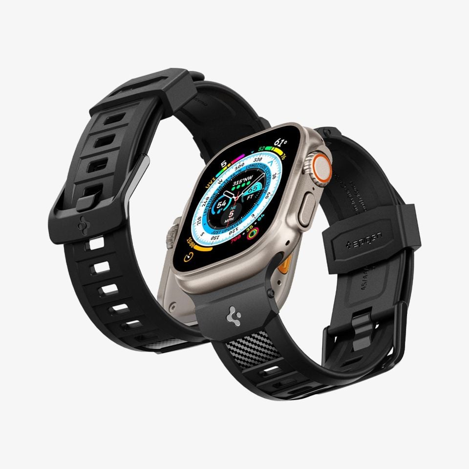 Spigen Apple Watch 49mm Ultra 2/1 - 46mm Seri 10 - 45mm Seri 9/8/7 - 44mm Seri SE2/SE/6/5/4 Kordon Kayış Rugged Ultra Band Matte Black