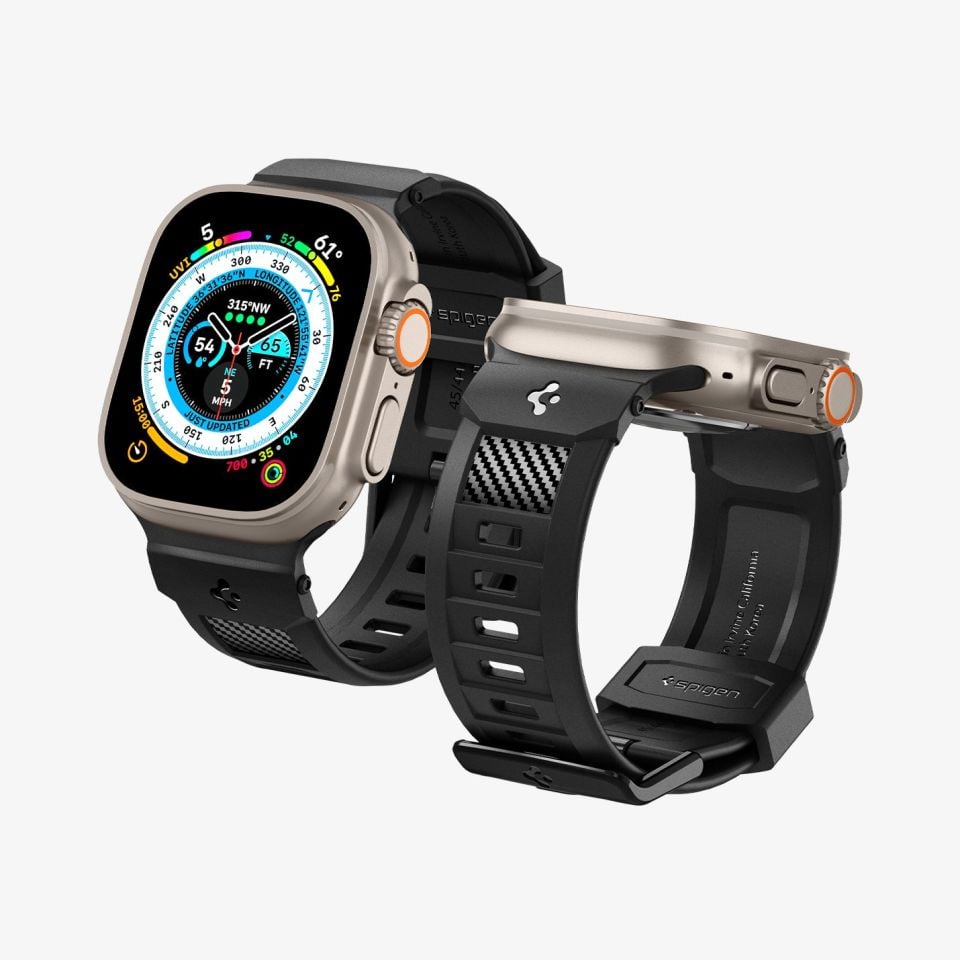 Spigen Apple Watch 49mm Ultra 2/1 - 46mm Seri 10 - 45mm Seri 9/8/7 - 44mm Seri SE2/SE/6/5/4 Kordon Kayış Rugged Ultra Band Matte Black