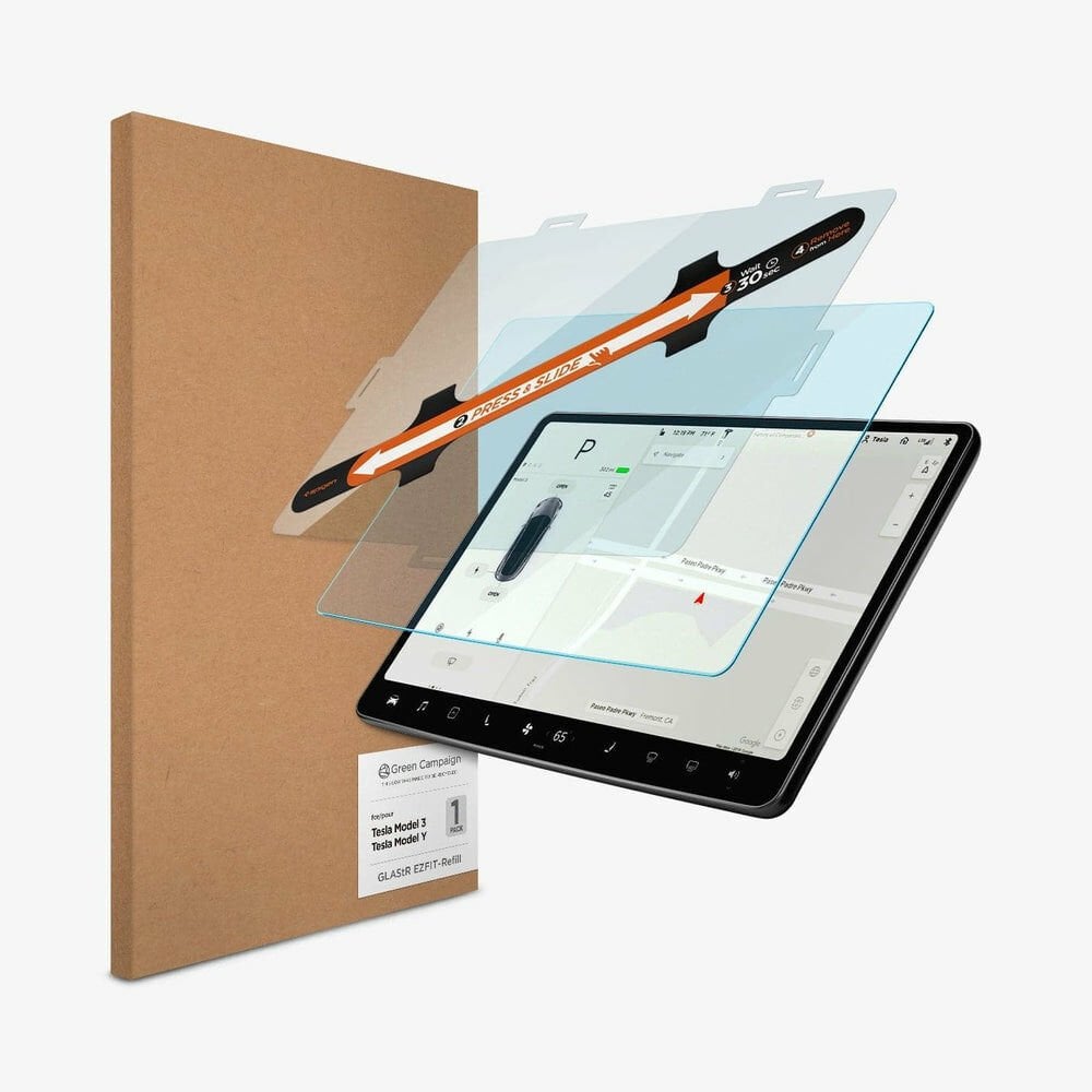 Spigen Tesla Model Y (2024-2023) & Model 3 (2023) Cam Ekran Koruyucu GLAS.tR EZ Fit Anti-Glare Refill