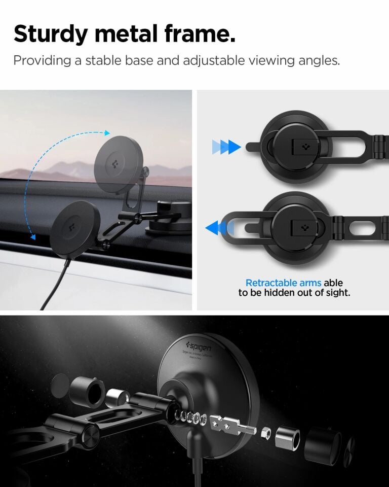 Spigen MagFit Dashboard Araç içi Telefon Tutucu + Manyetik Kablosuz Şarj Cihazı iPhone için MagSafe özellikli OneTap Pro4