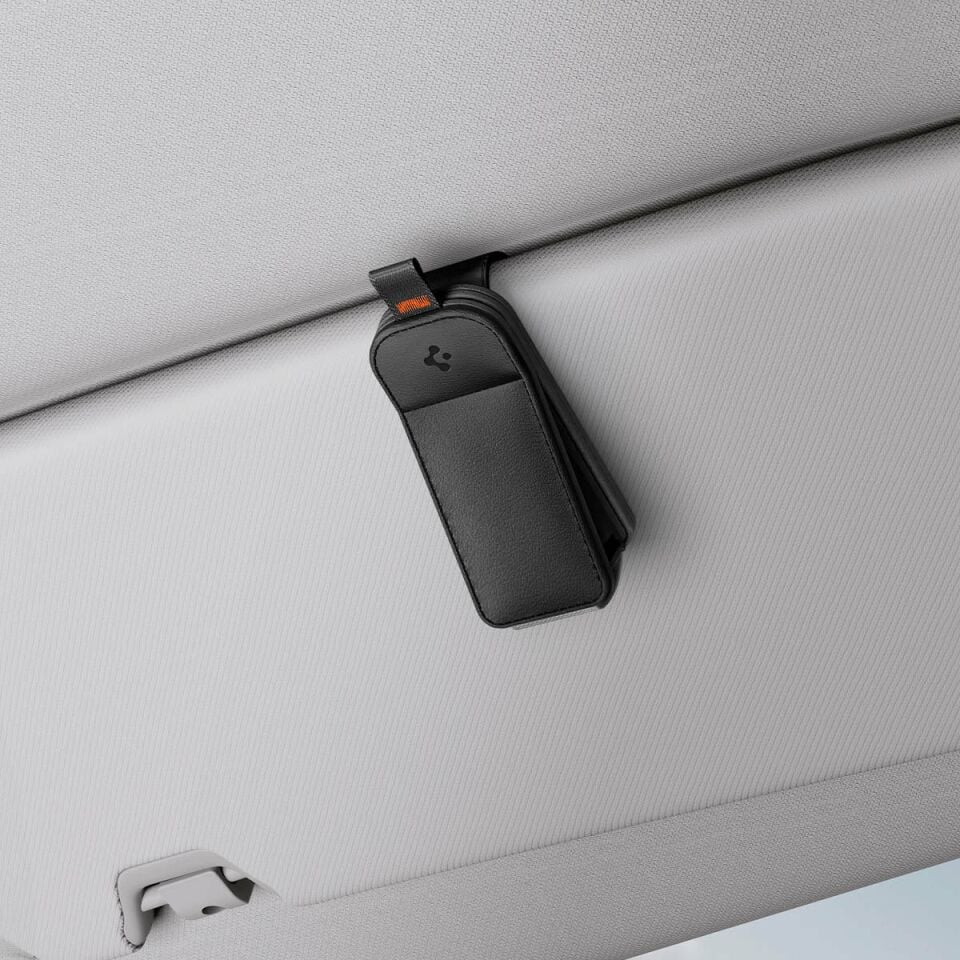 Spigen Premium Güneş Gözlüğü Tutucu Tüm Araçlar ile Uyumlu Manyetik Klipsli Velo Vegan Deri Black (2 Adet)