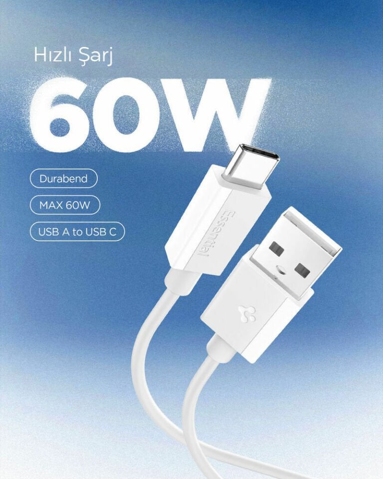 Spigen USB-A to USB-C 1 Metre Kablo 60W Güç / Hızlı Şarj / 480 Mbps Data Aktarım Hızı Type-C Ekstra Dayanıklı