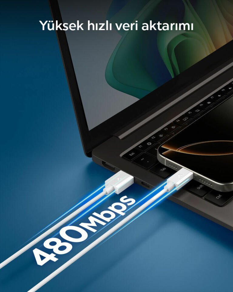 Spigen USB-A to USB-C 1 Metre Kablo 60W Güç / Hızlı Şarj / 480 Mbps Data Aktarım Hızı Type-C Ekstra Dayanıklı
