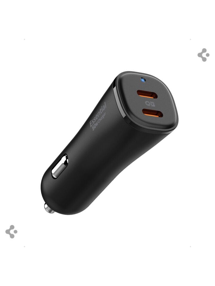 Spigen 50W USB-C 2 Port Araç içi Hızlı Şarj Aleti Samsung PPS Destekli Akım Korumalı Güç Adaptörü Çakmaklık iPhone & Android & iPad & MacBook Type-C PD 3.0 30W + 20W EV502 Black