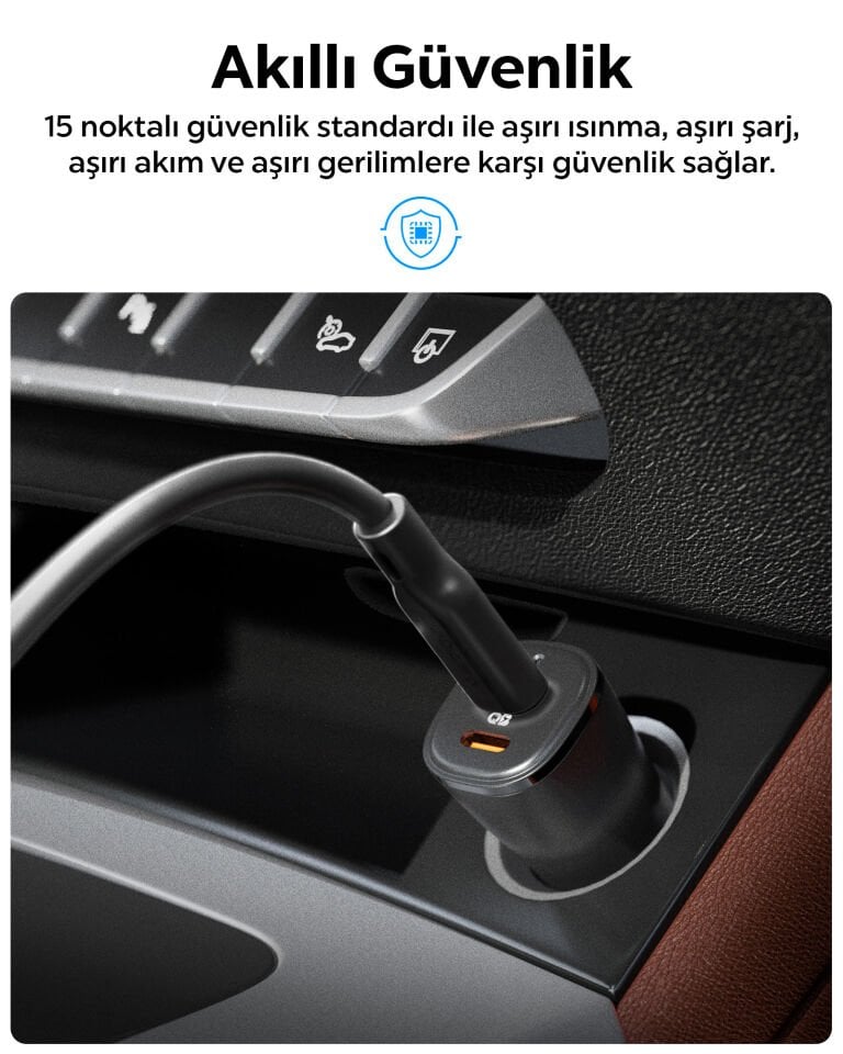 Spigen 50W USB-C 2 Port Araç içi Hızlı Şarj Aleti Samsung PPS Destekli Akım Korumalı Güç Adaptörü Çakmaklık iPhone & Android & iPad & MacBook Type-C PD 3.0 30W + 20W EV502 Black