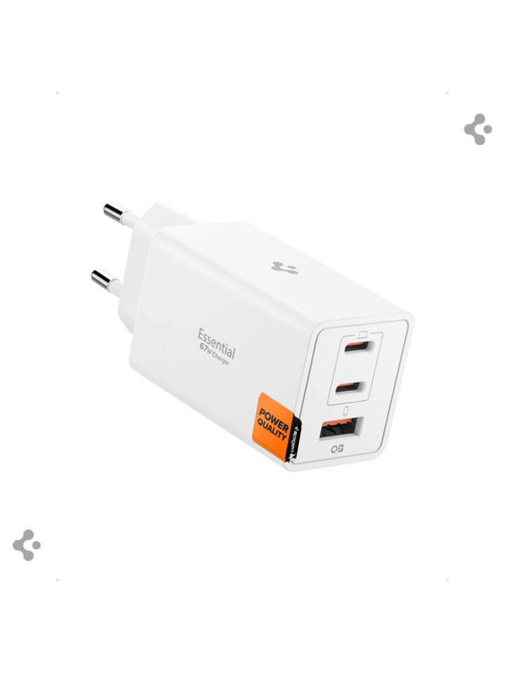 Spigen 67W USB-C + USB-A 3 Port Hızlı Şarj Aleti Samsung PPS 2.0 Isı Düşüren GaN Destekli Akım Korumalı Güç Adaptörü iPhone & Android & iPad & MacBook Type-C White
