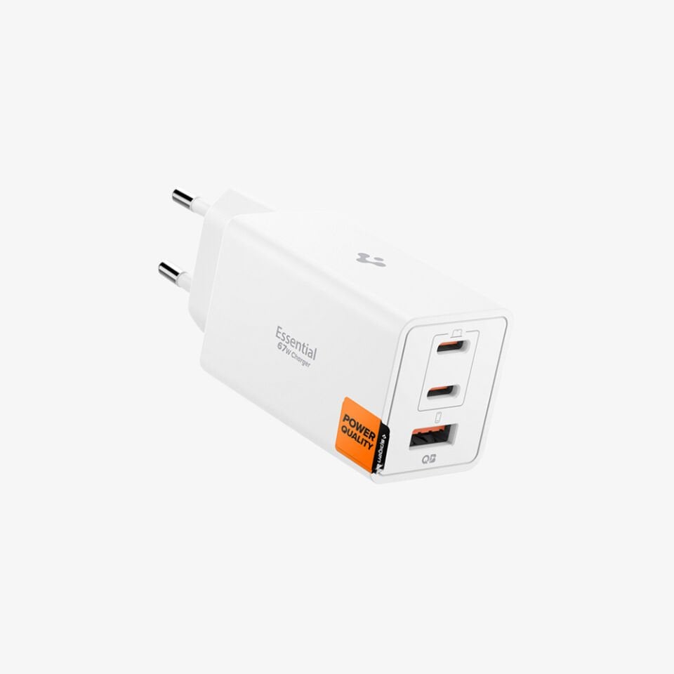 Spigen 67W USB-C + USB-A 3 Port Hızlı Şarj Aleti Samsung PPS 2.0 Isı Düşüren GaN Pro Akım Korumalı PD 3.0 / SCP / FCP Protokol Güç Adaptörü iPhone & Android & iPad & MacBook Type-C White