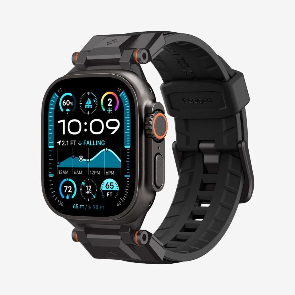 Spigen Apple Watch 49mm Ultra 2/1 - 46mm Seri 10 - 45mm Seri 9/8/7 - 44mm Seri SE/6/5/4 Kordon Kayış Band DuraPro Armor Black Edition