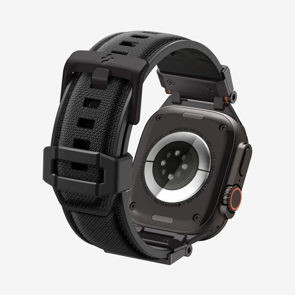 Spigen Apple Watch 49mm Ultra 2/1 - 46mm Seri 10 - 45mm Seri 9/8/7 - 44mm Seri SE/6/5/4 Kordon Kayış Band DuraPro Armor Black Edition