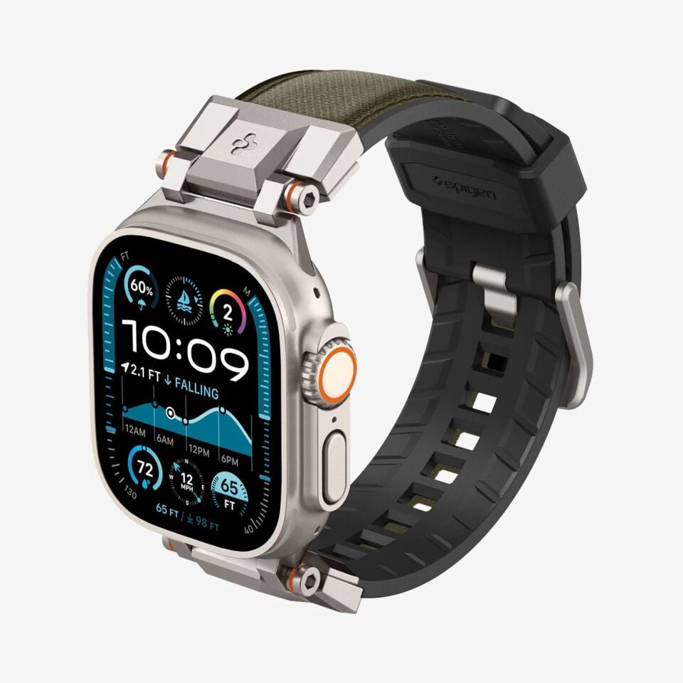 Spigen Apple Watch 49mm Ultra 2/1 - 46mm Seri 10 - 45mm Seri 9/8/7 - 44mm Seri SE/6/5/4 Kordon Kayış Band DuraPro Armor Military Green