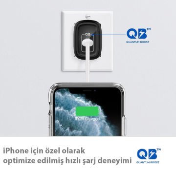 Spigen 20W GaN USB-C Güç Adaptörü - Hızlı Şarj Aleti (Isı Düşürücü ve Akım Korumalı) iPhone & Android & iPad Type-C