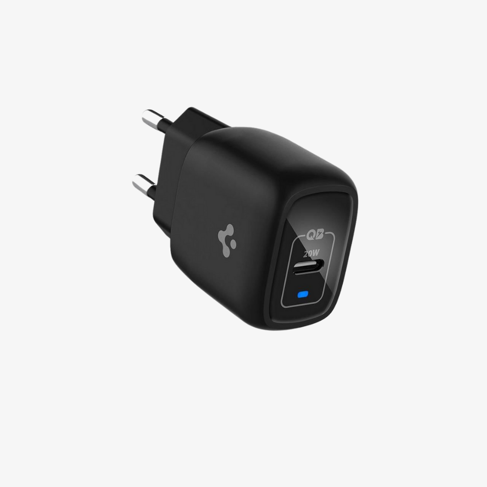 Spigen 20W USB-C Mini Hızlı Şarj Aleti/Şarj Isısını Düşürür GaN Destekli Akım Korumalı Güç Adaptörü iPhone & Android & iPad Type-C Black