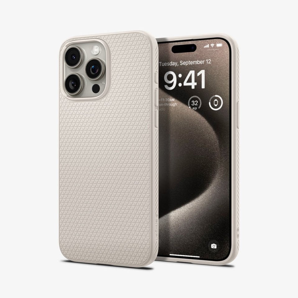 iPhone 15 Pro Kılıf, Spigen Liquid Air Natural Titanium