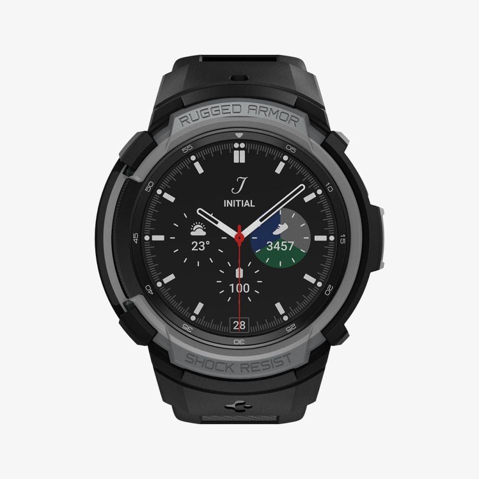 Spigen Galaxy Watch 4 Classic (46mm) Kılıf & Kordon Kayış Rugged Armor Pro Charcoal