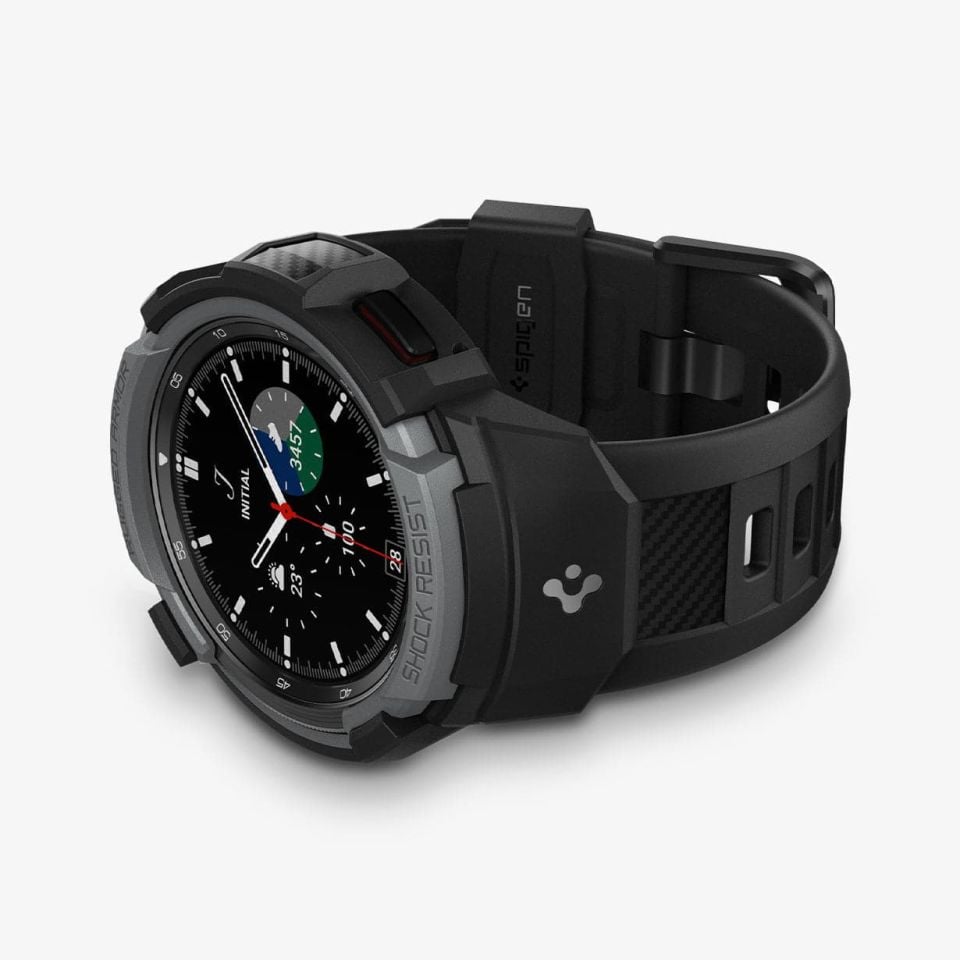 Spigen Galaxy Watch 4 Classic (46mm) Kılıf & Kordon Kayış Rugged Armor Pro Charcoal