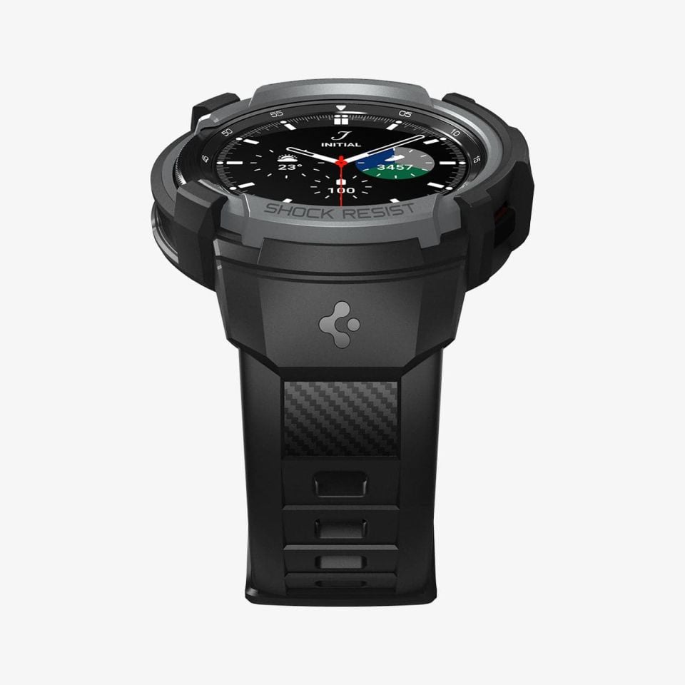 Spigen Galaxy Watch 4 Classic (46mm) Kılıf & Kordon Kayış Rugged Armor Pro Charcoal