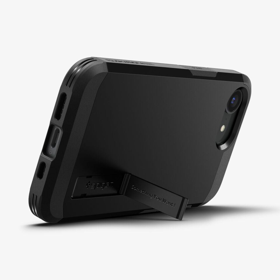 Spigen Apple iPhone 17e / 16e ile Uyumlu Ekstra Dayanıklı MagSafe Kılıf Tough Armor Ai Hava Kanalı Teknolojisi™ Askeri Sınıf Koruma MagFit KickStand'lı Çift Katman Kapak Black