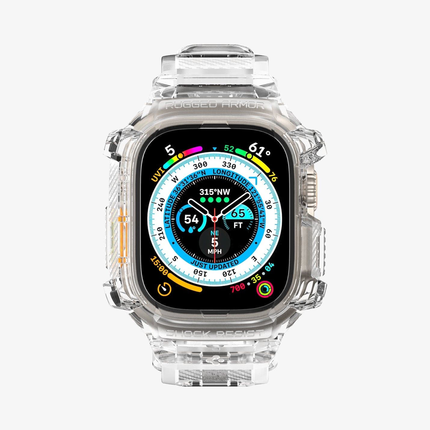 Spigen Apple Watch 49mm (Ultra 2/1) Kılıf & Kordon Kayış Rugged Armor Pro Crystal Clear