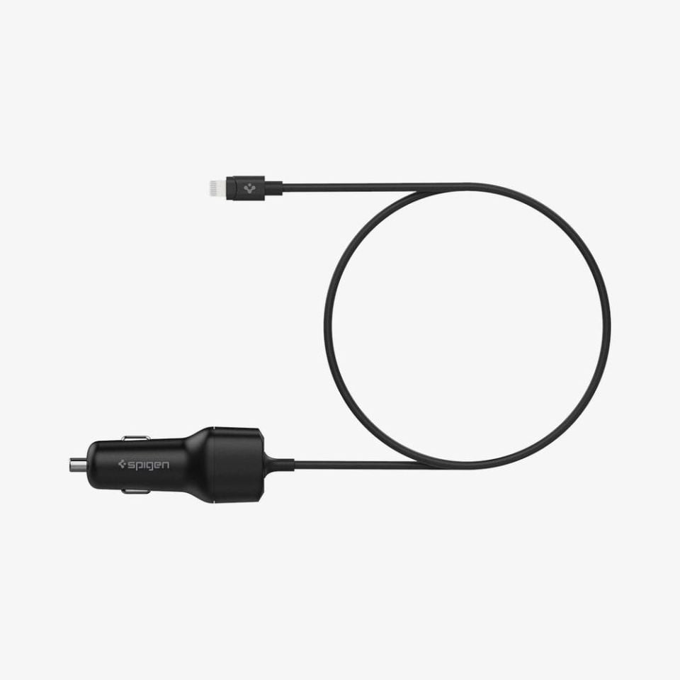 Spigen 47W USB-C 2 Port Araç içi Güç Adaptörü + Lightning Şarj Kablosu - Hızlı Şarj Aleti iPhone & iPad Type-C