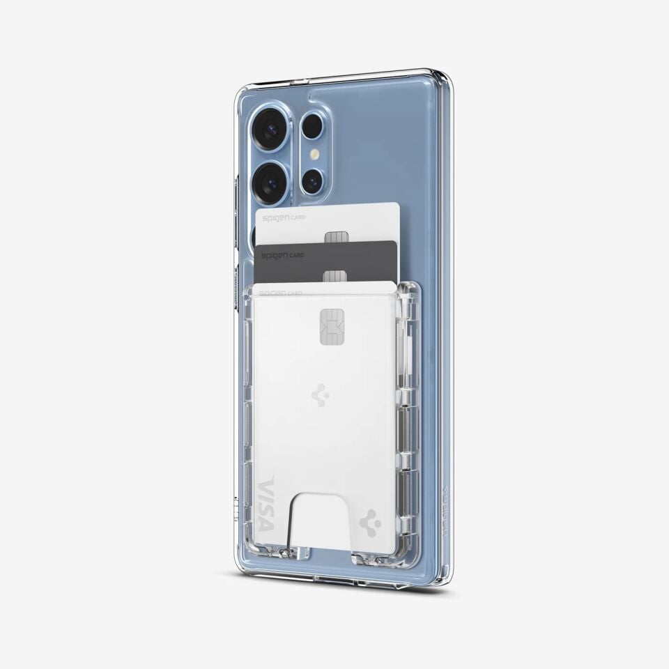 Spigen iPhone ve Samsung MagFit Kılıflar ile Uyumlu 3 Kartlı Manyetik Cüzdan Ultra Hybrid Crystal Clear