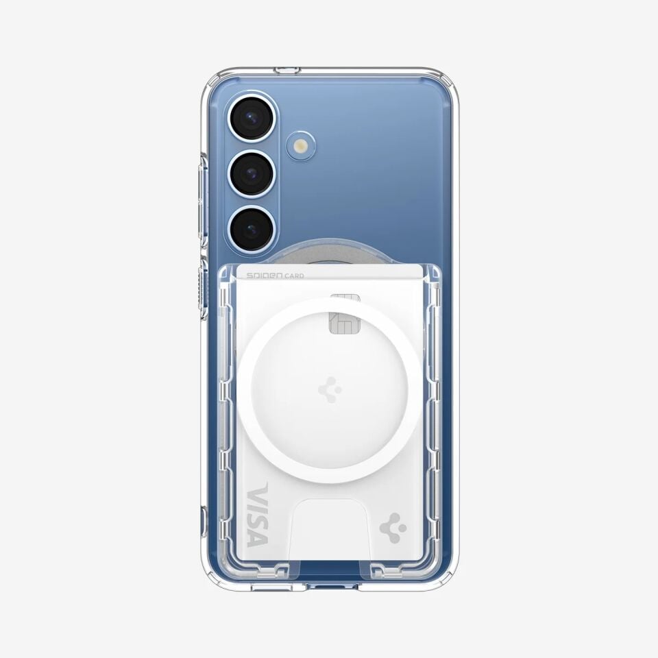 Spigen iPhone ve Samsung MagFit+ Kılıflar ile Uyumlu 3 Kartlı Manyetik Cüzdan Ultra Hybrid Crystal Clear