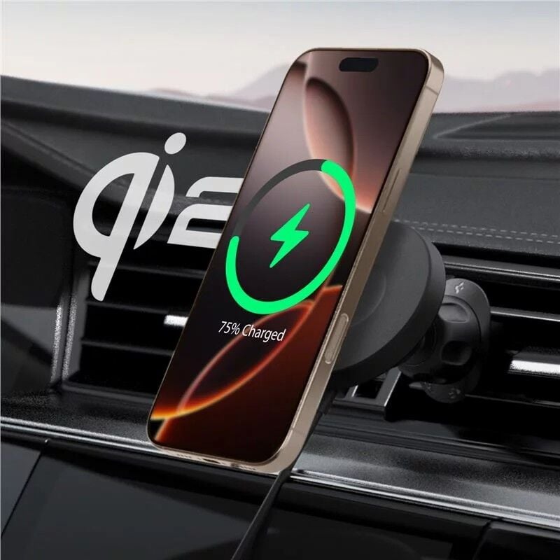 Spigen MagFit Air Vent Araç içi Telefon Tutucu + Manyetik Kablosuz Şarj Cihazı iPhone için MagSafe özellikli OneTap Pro4 Black