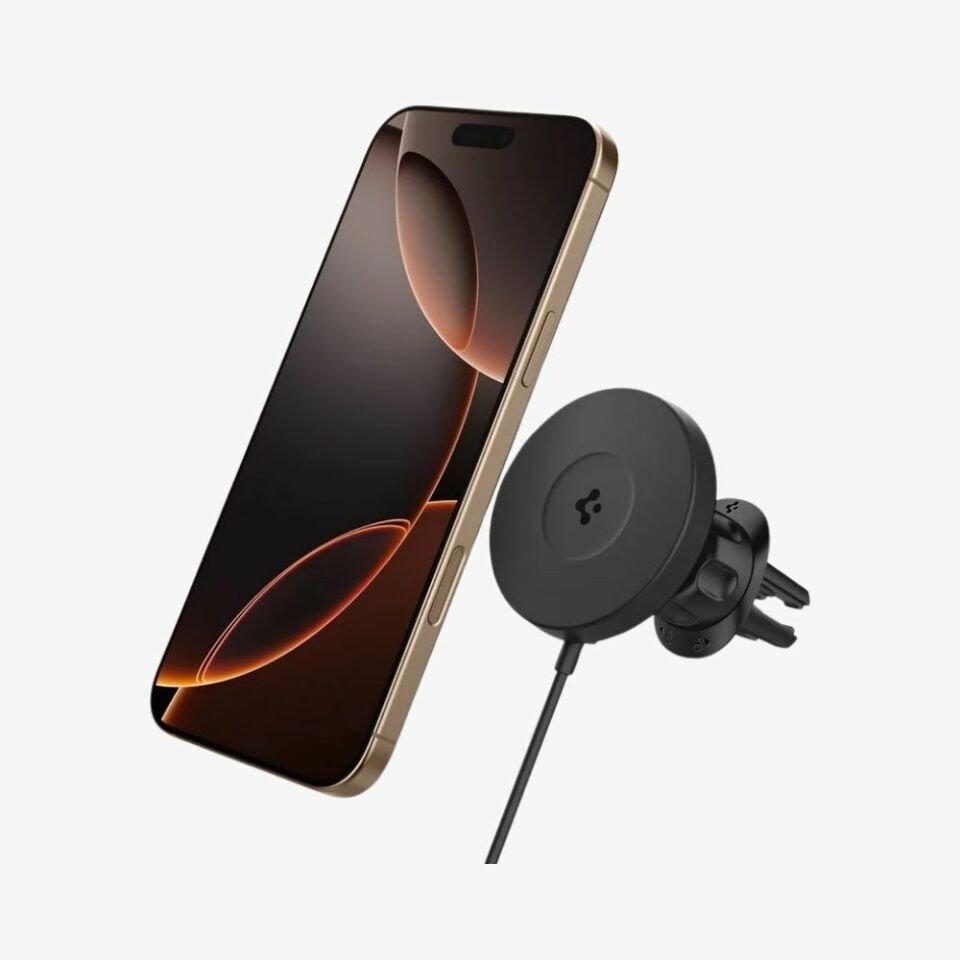 Spigen MagFit Air Vent Araç içi Telefon Tutucu + Manyetik Kablosuz Şarj Cihazı iPhone için MagSafe özellikli OneTap Pro4 Black